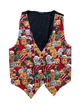 Vintage 1990s Robyn-Lyn Christmas Small Terrier Dogs Tuxedo Vest Medium